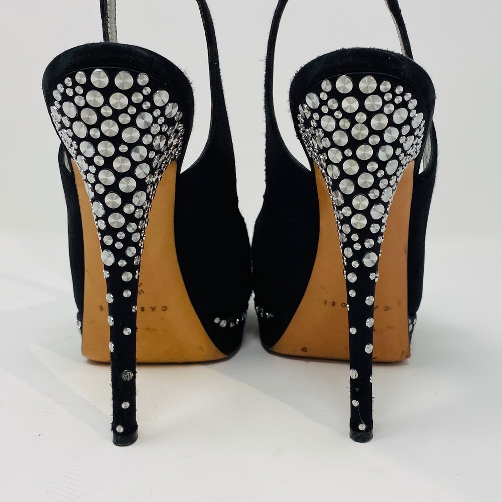 CASADEI**Black Satin Evening Shoes Studs US 6 - Picture 6 of 8